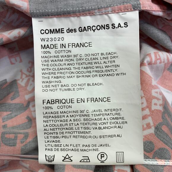 COMME des GARCONS SHIRT Size XL Red Black White Print Cotton Long Sleeve Shirt - Picture 6 of 6